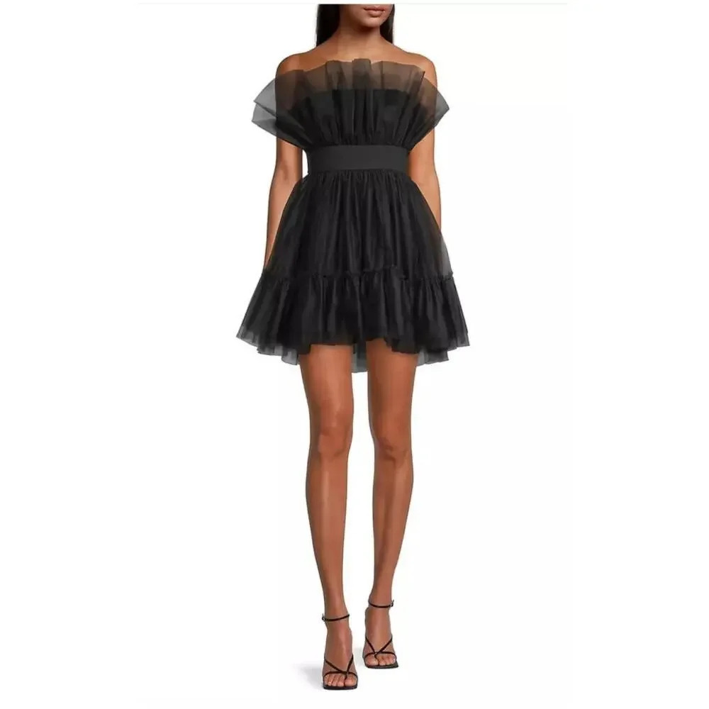 NWT Katie May Elle Mini Dress Black Tuile Puff Strapless Size Large - Picture 6 of 15